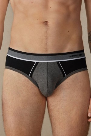 Intimissimi Two-Tone Stretch Supima® Cotton Men's Briefs Deep Grey / Black | USA 2687CEB