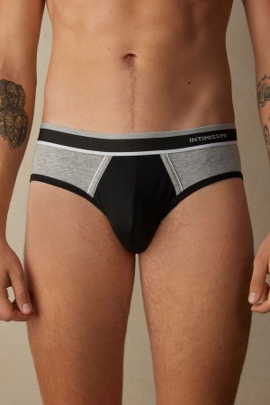 Intimissimi Two-Tone Stretch Supima® Cotton Men's Briefs Black / Light Grey | USA 2689ZGM