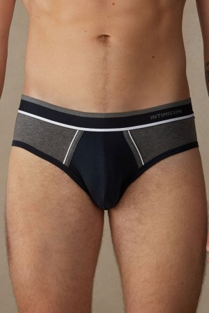 Intimissimi Two-Tone Stretch Supima® Cotton Men's Briefs Blue / Deep Grey | USA 2690LHQ