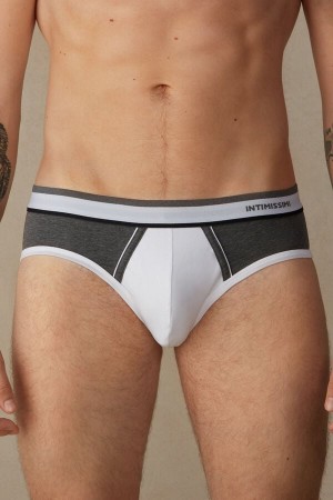 Intimissimi Two-Tone Stretch Supima® Cotton Men's Briefs White / Deep Grey | USA 2691KIW