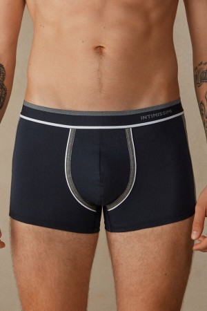 Intimissimi Two-tone in Stretch Supima® Cotton Men's Boxer Blue / Deep Grey | USA 2571GLS