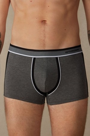 Intimissimi Two-tone in Stretch Supima® Cotton Men's Boxer Deep Grey / Black | USA 2580YUX