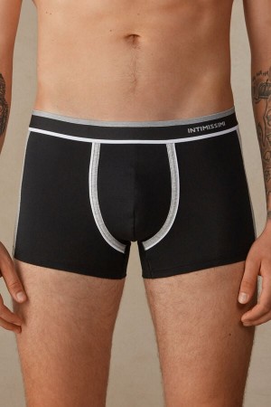 Intimissimi Two-tone in Stretch Supima® Cotton Men's Boxer Black / Light Grey | USA 2581TVC