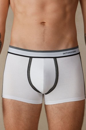 Intimissimi Two-tone in Stretch Supima® Cotton Men's Boxer White / Deep Grey | USA 2585QZM