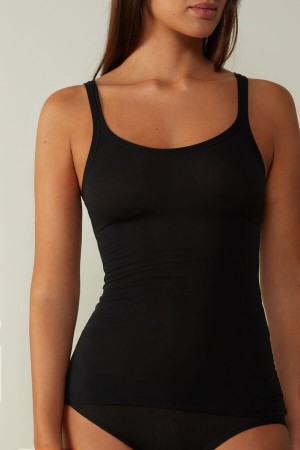 Intimissimi Ultralight Supima® Cotton Women's Tank Top Black | USA 1696ORX