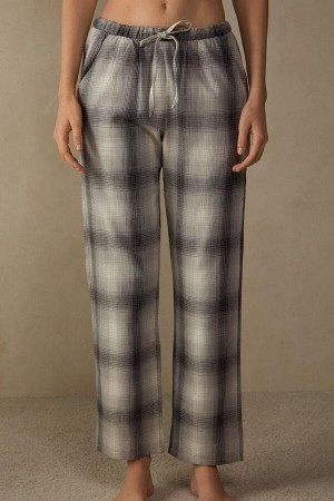 Intimissimi Warm Cuddles Pants in Brushed Cloth Women's Pajamas Grey / White | USA 2064DNN