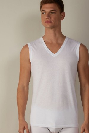 Intimissimi Wide-Strap Supima Cotton Men's Tank Top White | USA 3038MAA