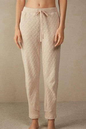 Intimissimi Winter Braid Full Length Cuffed Pants Women's Pajamas Beige | USA 2063SOB