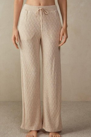 Intimissimi Winter Braid Full Length Jacquard Pants Women's Pajamas Beige | USA 2062APV