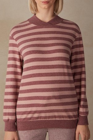 Intimissimi Winter Candies Striped Long Sleeve Top Women's Pajamas Pink / Dark Pink Stripes | USA 2152VDO