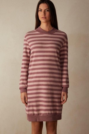 Intimissimi Winter Candies Striped Night Shirt Women's Pajamas Pink / Dark Pink Stripes | USA 2218APV