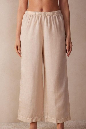 Intimissimi Yacht Night Linen Pants Women's Pajamas Beige | USA 2025MAS