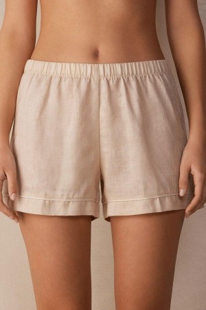 Intimissimi Yacht Night Linen Shorts Women's Pajamas Beige | USA 1959SOB