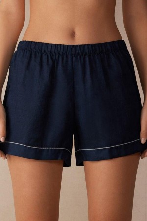 Intimissimi Yacht Night Linen Shorts Women's Pajamas Blue | USA 1962GLQ