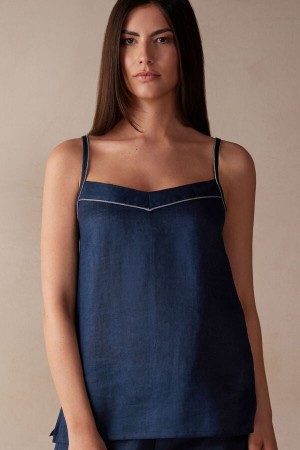 Intimissimi Yacht Night Linen Women's Tank Top Blue | USA 1765MAS