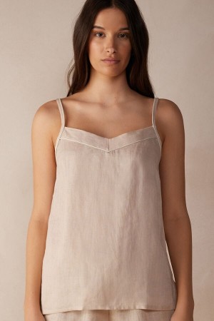 Intimissimi Yacht Night Linen Women's Tank Top Beige | USA 1775PQC