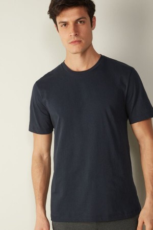 Intimissimi in Cotton Jersey Men's T Shirts Blue | USA 3019LHK