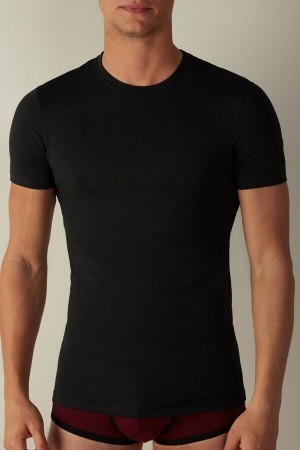 Intimissimi in Stretch Supima® Cotton Men's T Shirts Black | USA 3000SON