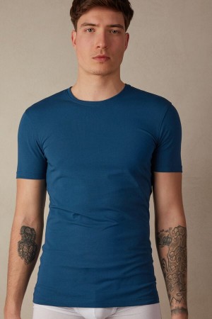 Intimissimi in Stretch Supima® Cotton Men's T Shirts White / Blue | USA 3011QZP