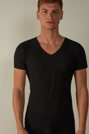 Intimissimi seamless Micromesh Men's T Shirts Black | USA 2990RWG