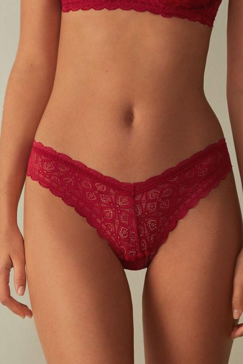 Intimissimi 80s-style Lace Brazilian Women\'s Panties Red | USA 2512CET