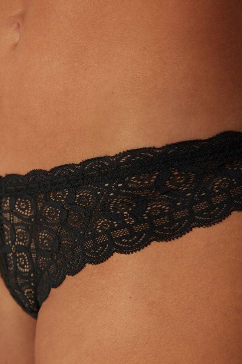 Intimissimi 80s-style Lace Brazilian Women's Panties Black | USA 2536BCE