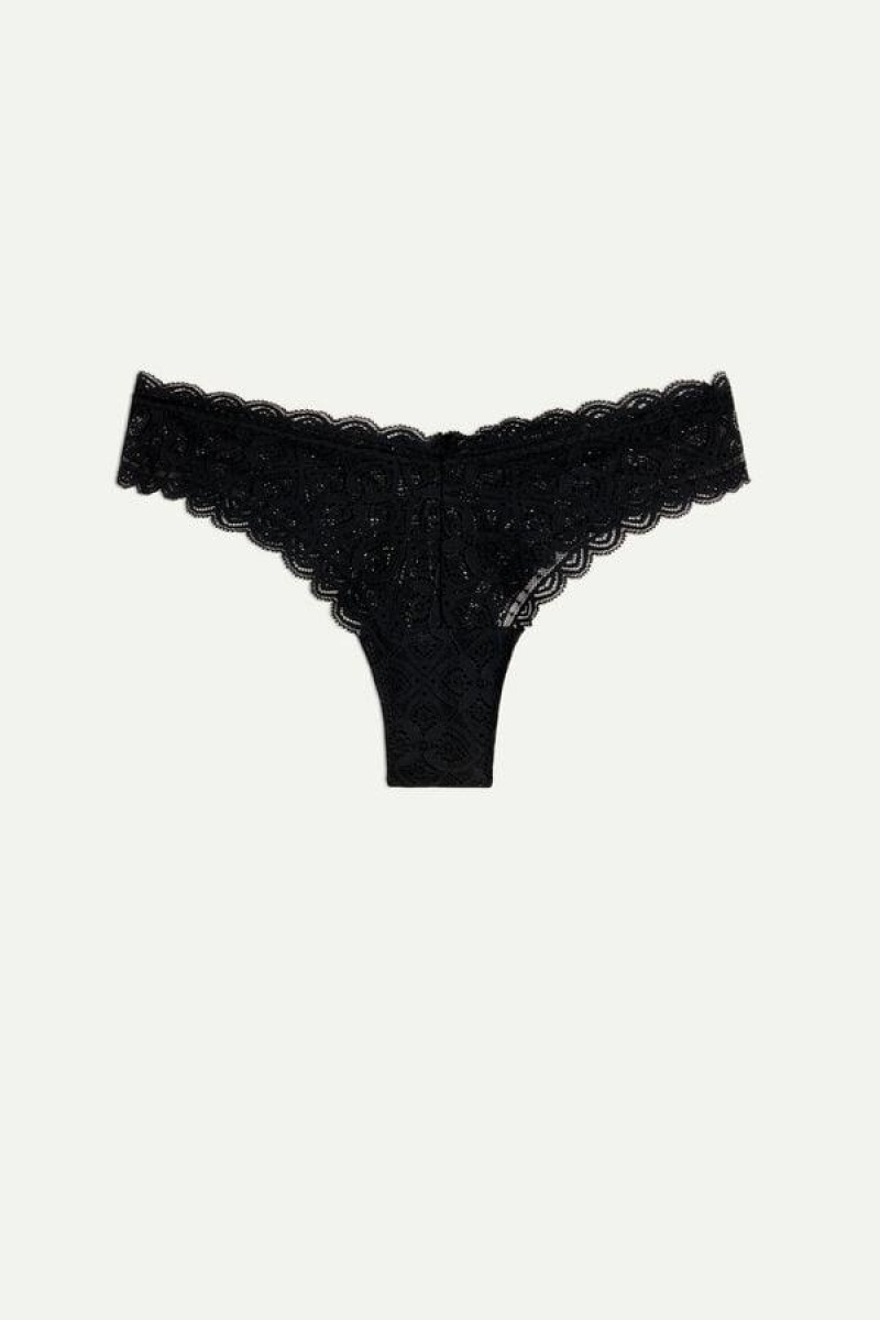 Intimissimi 80s-style Lace Brazilian Women's Panties Black | USA 2536BCE