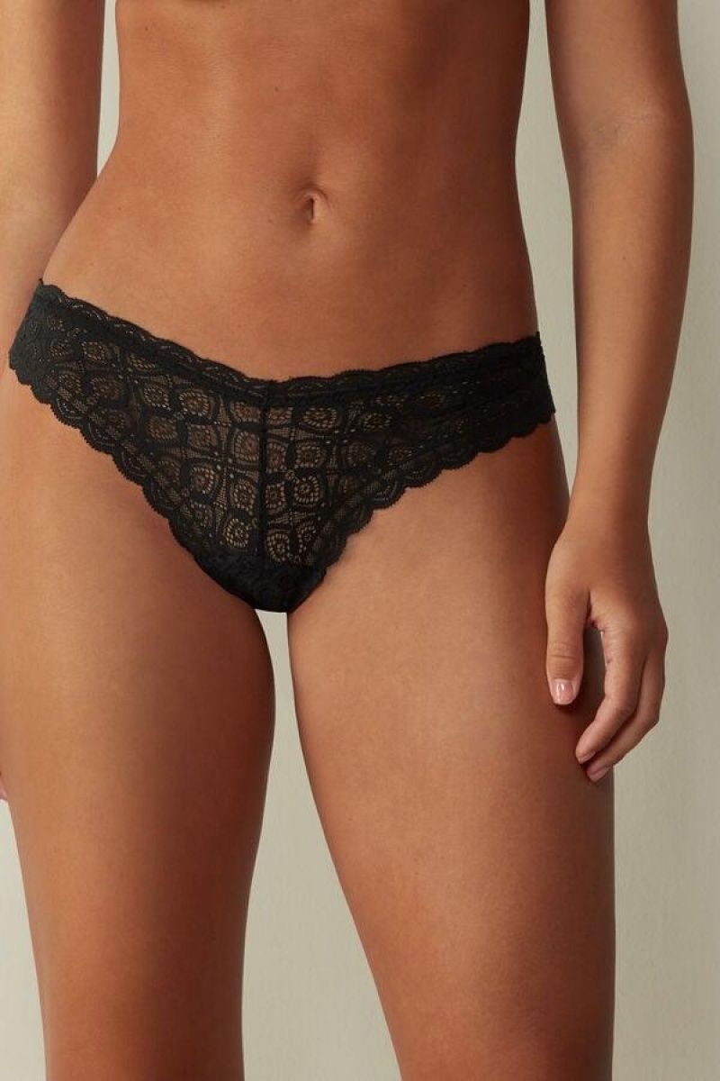 Intimissimi 80s-style Lace Brazilian Women\'s Panties Black | USA 2536BCE