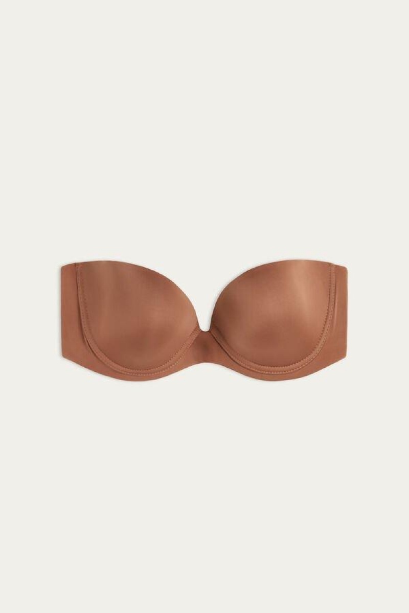 Intimissimi Anna Bandeau in Ultralight Microfiber Women's Bras Dark Beige | USA 1095YUK