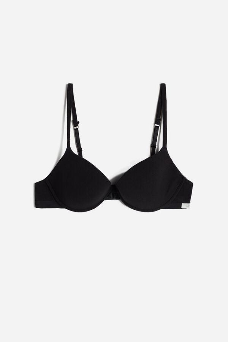 Intimissimi Bellissima B Cup Push-up in Cotton Women's Bras Black | USA 1357ISZ