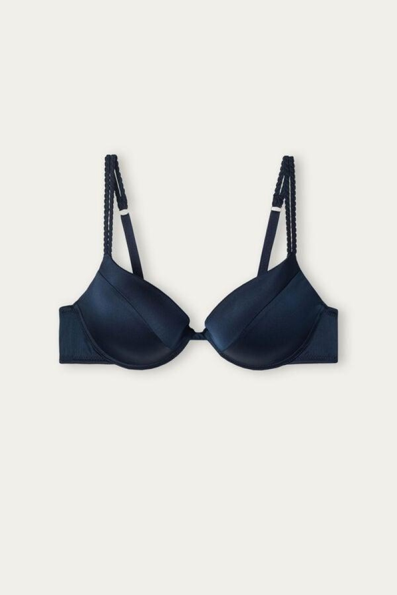 Intimissimi Bellissima Silk Push-Up Women's Bras Blue | USA 1309SOB