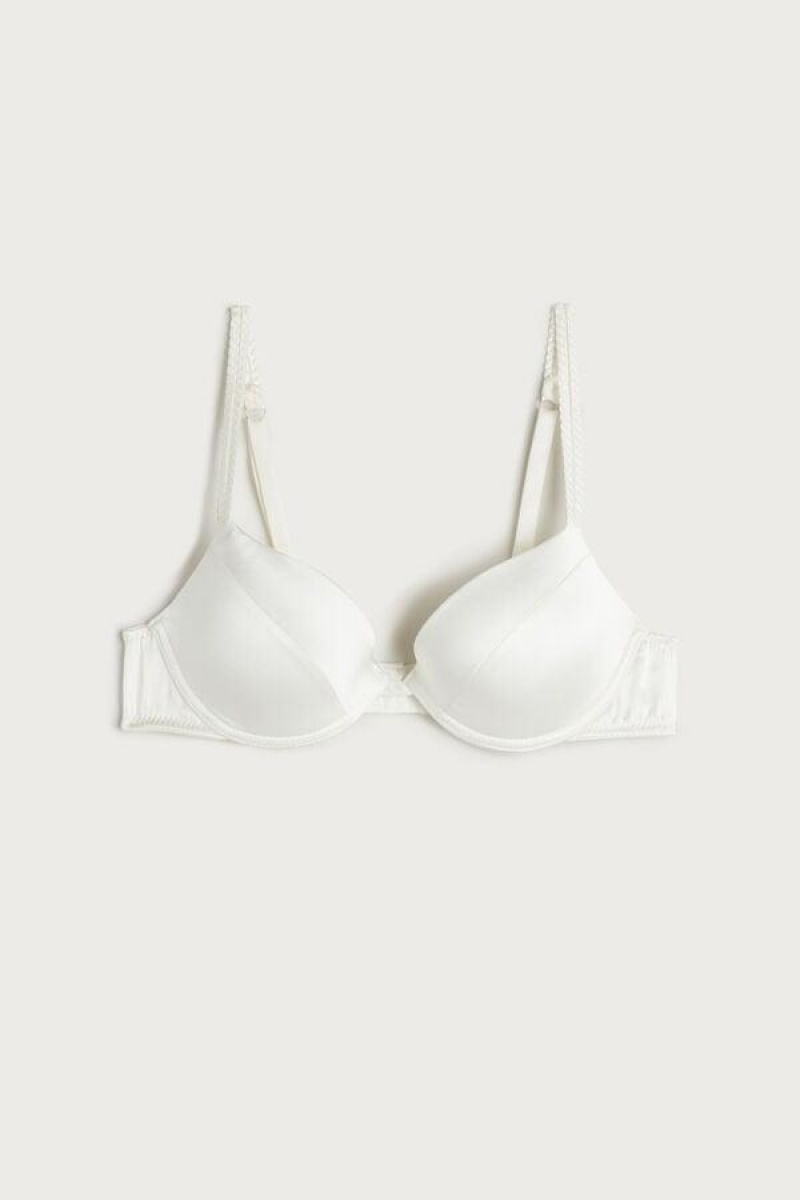 Intimissimi Bellissima Silk Push-Up Women's Bras White | USA 1330UTL