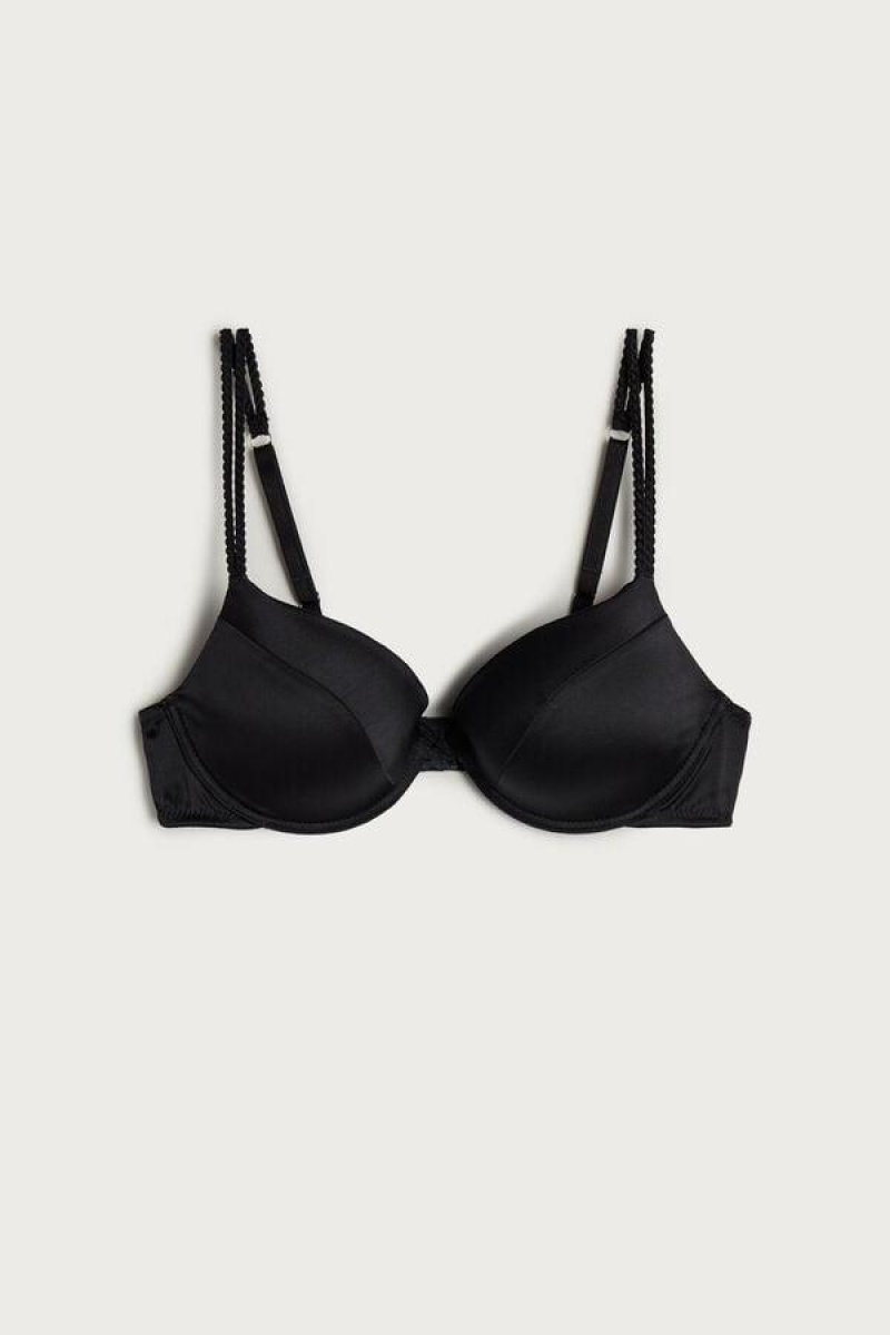 Intimissimi Bellissima Silk Push-Up Women's Bras Black | USA 1335SOB