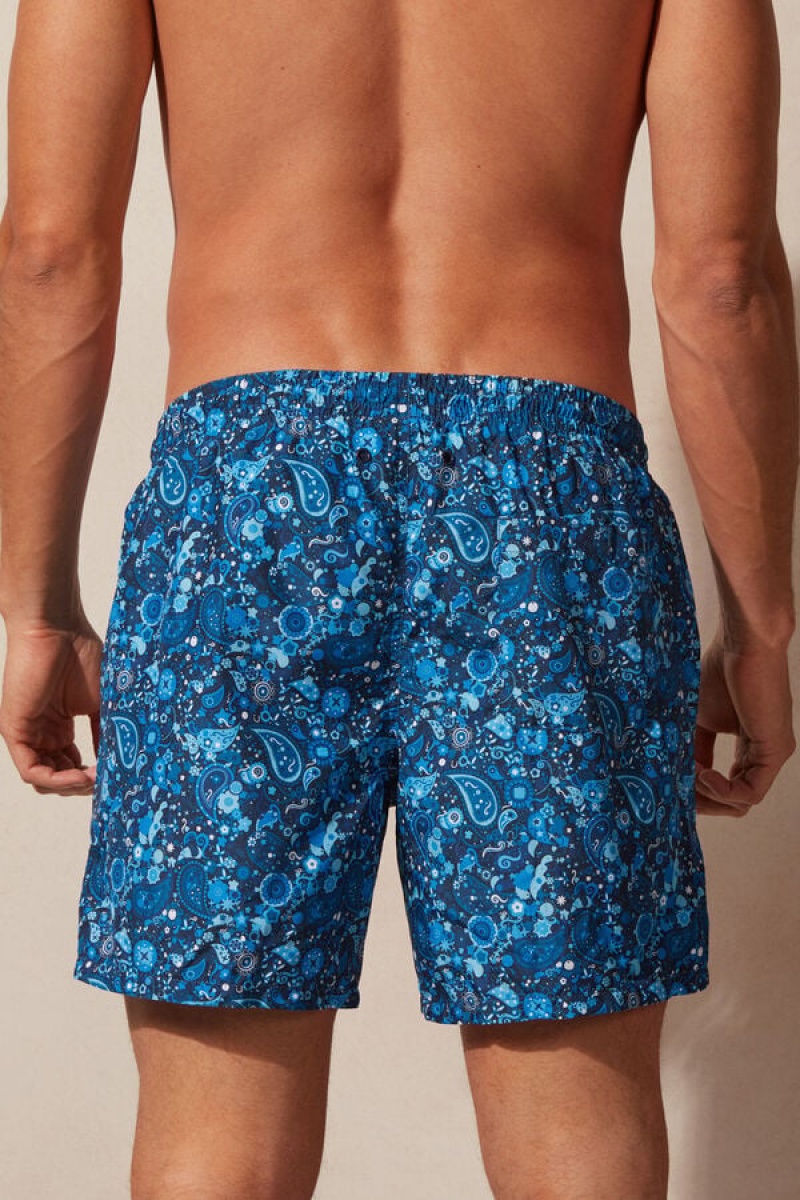 Intimissimi Blue Paisley Print Men's Swim Trunks Blue | USA 2755NBF