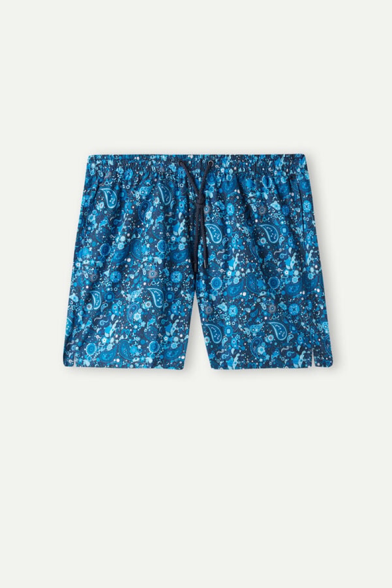 Intimissimi Blue Paisley Print Men's Swim Trunks Blue | USA 2755NBF