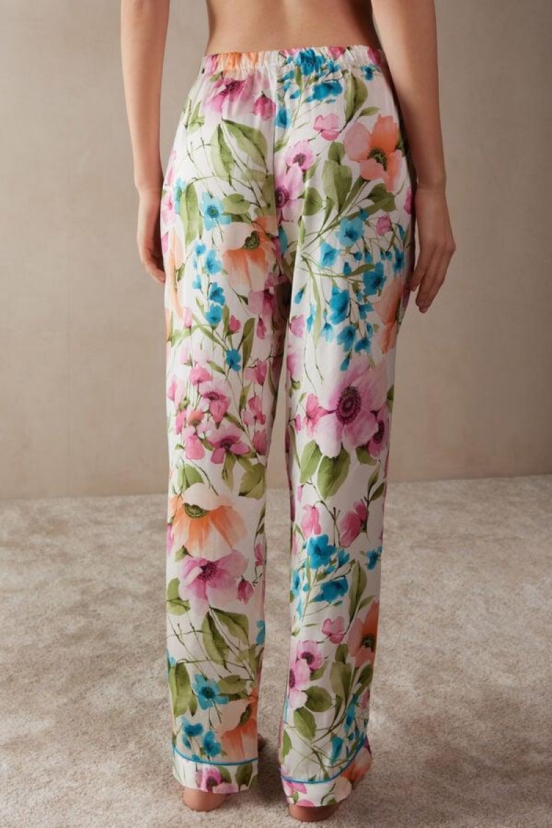 Intimissimi Botanical Lyrics Full Length Satin Pants Women's Pajamas Multicolor | USA 2034ORX