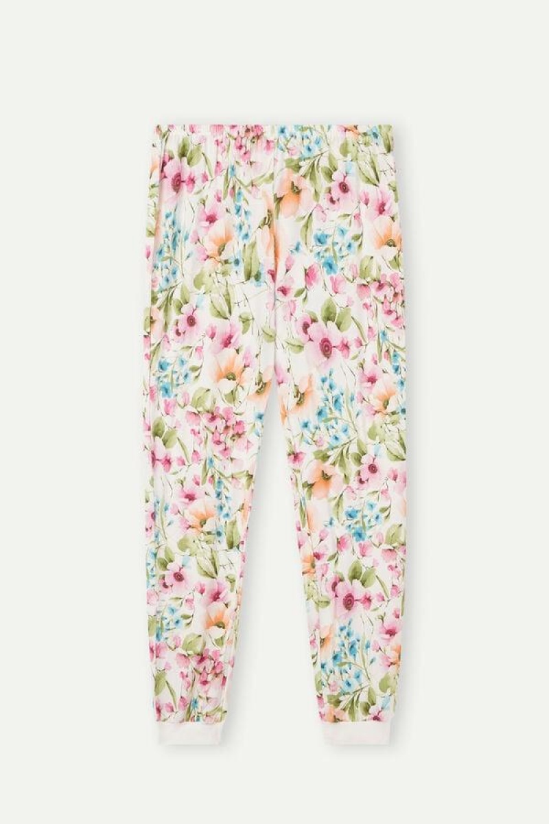 Intimissimi Botanical Lyrics Full Length Modal Pants Women's Pajamas White | USA 2036APV