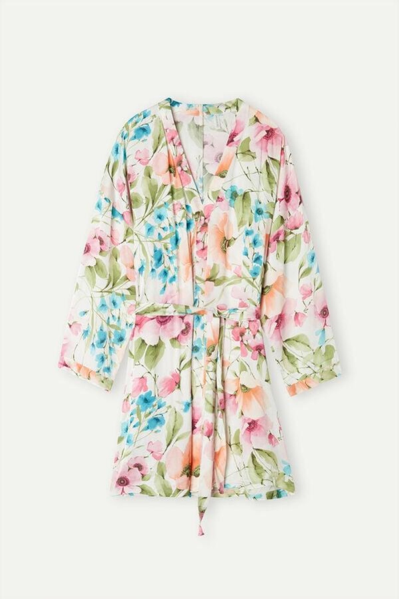 Intimissimi Botanical Lyrics Satin Kimono Women's Pajamas Multicolor | USA 2193SOB