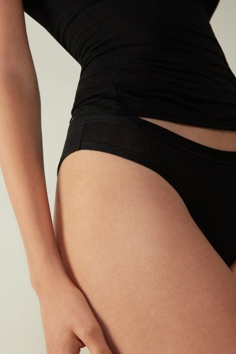 Intimissimi Brazilian in Ultralight Supima® Cotton Women's Panties Black | USA 2540ZGU