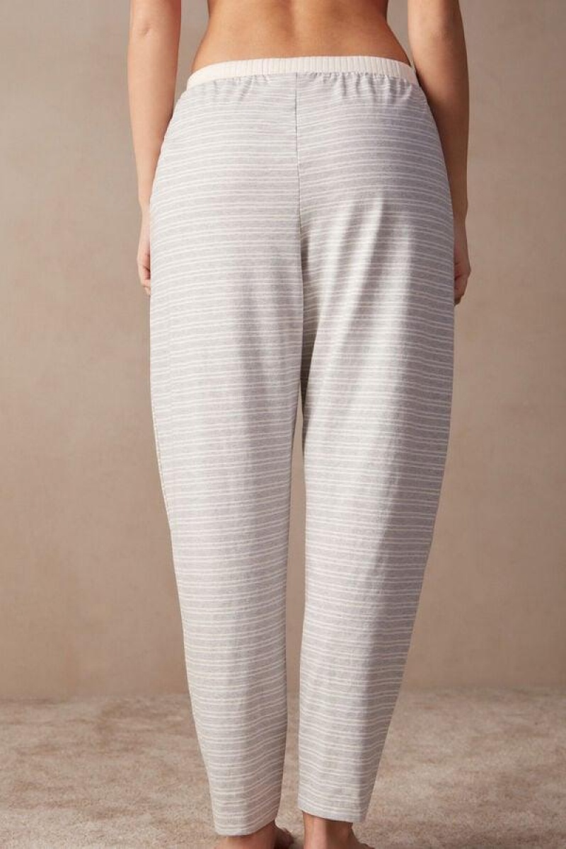 Intimissimi Casual Sunday Full Length Pants Women's Pajamas Grey / Light Yellow Beige Stripes | USA 2035PQC