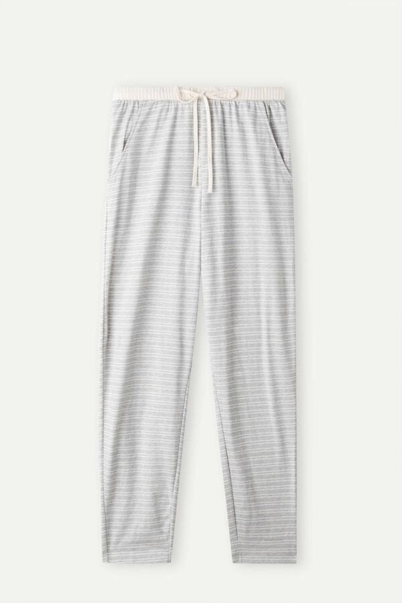 Intimissimi Casual Sunday Full Length Pants Women's Pajamas Grey / Light Yellow Beige Stripes | USA 2035PQC