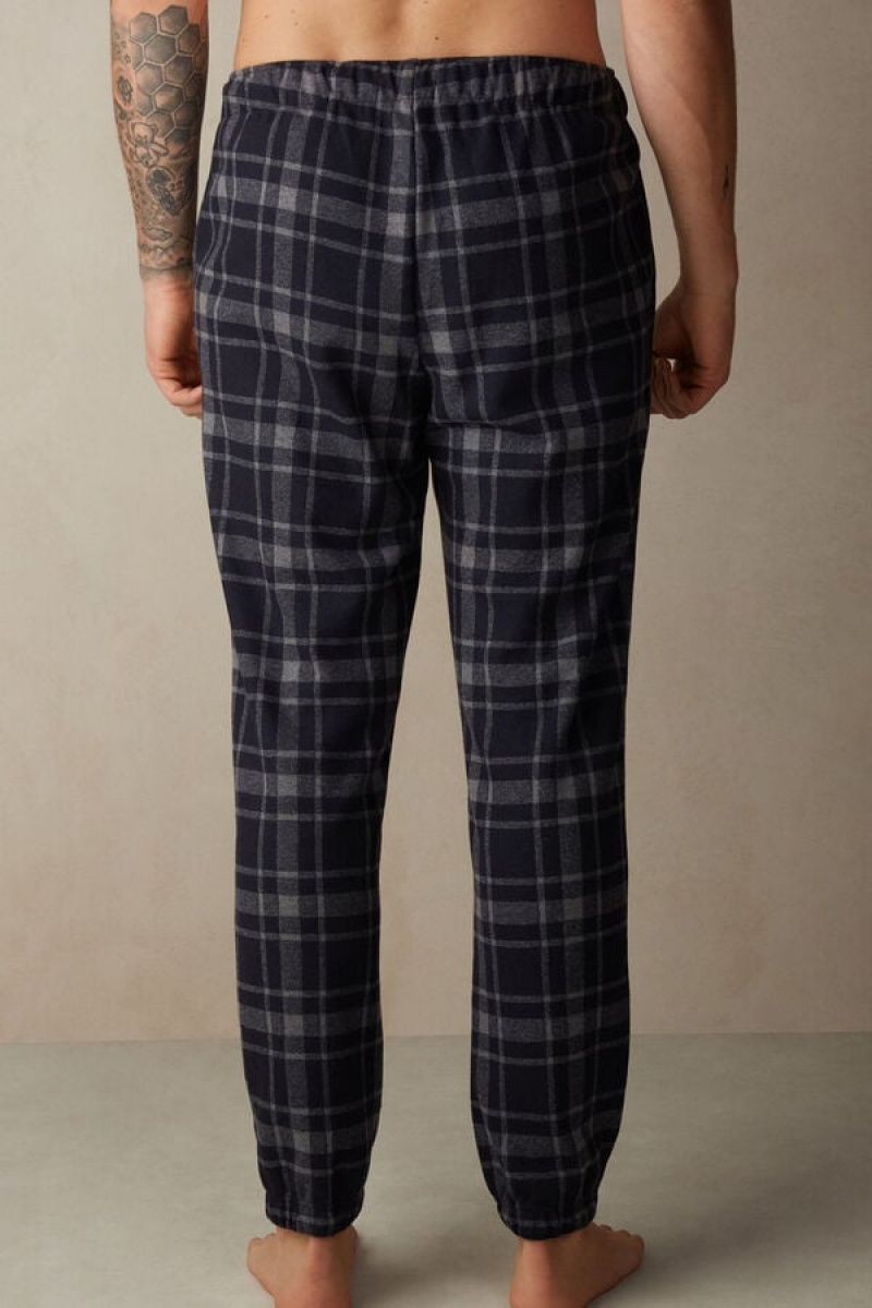 Intimissimi Check Tricot Full Length Pants Men's Pajamas Deep Grey / Blue | USA 2879JJI