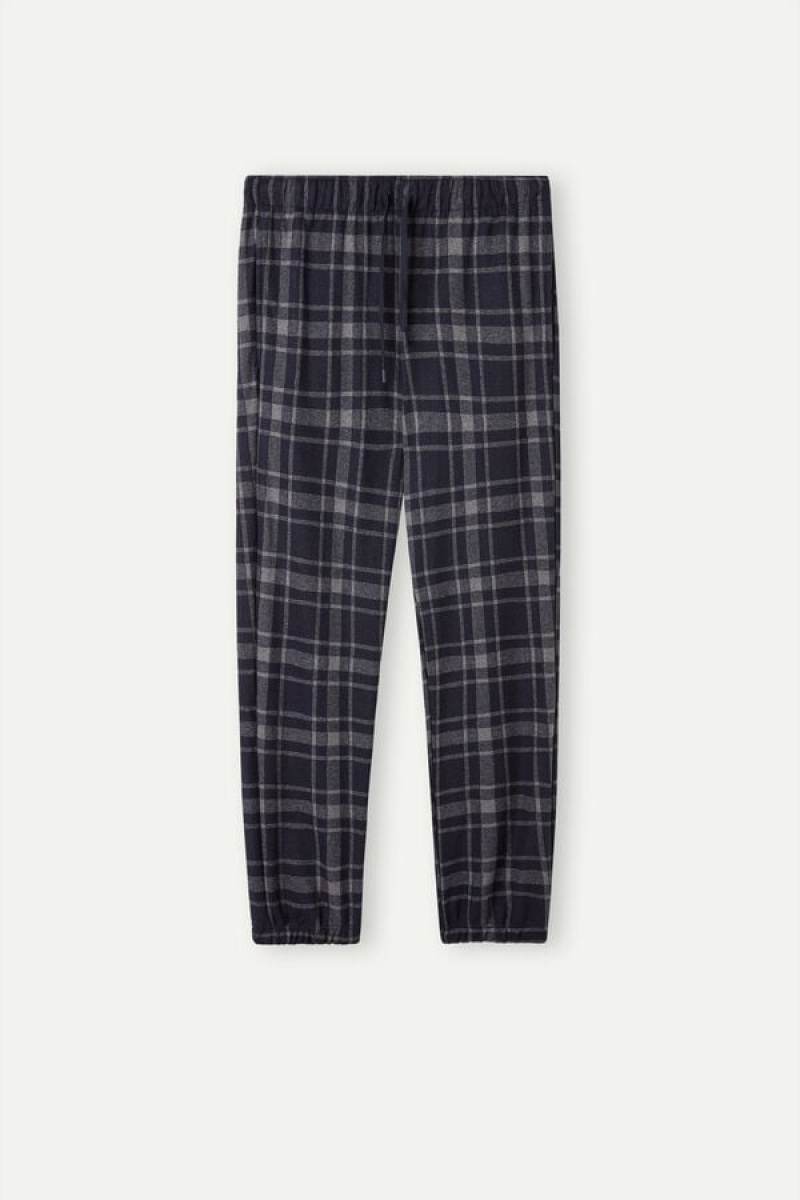 Intimissimi Check Tricot Full Length Pants Men's Pajamas Deep Grey / Blue | USA 2879JJI