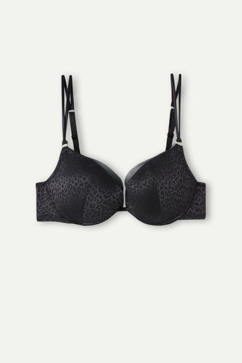 Intimissimi Cool Minimal Simona Super Push-up Women's Bras Black | USA 1280ORX