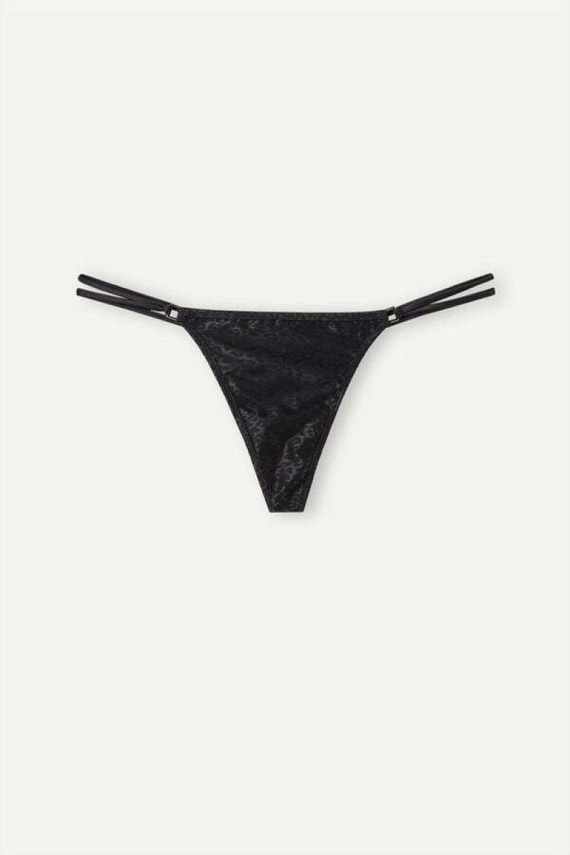 Intimissimi Cool Minimal String Thong Women's Panties Black | USA 2246DNN