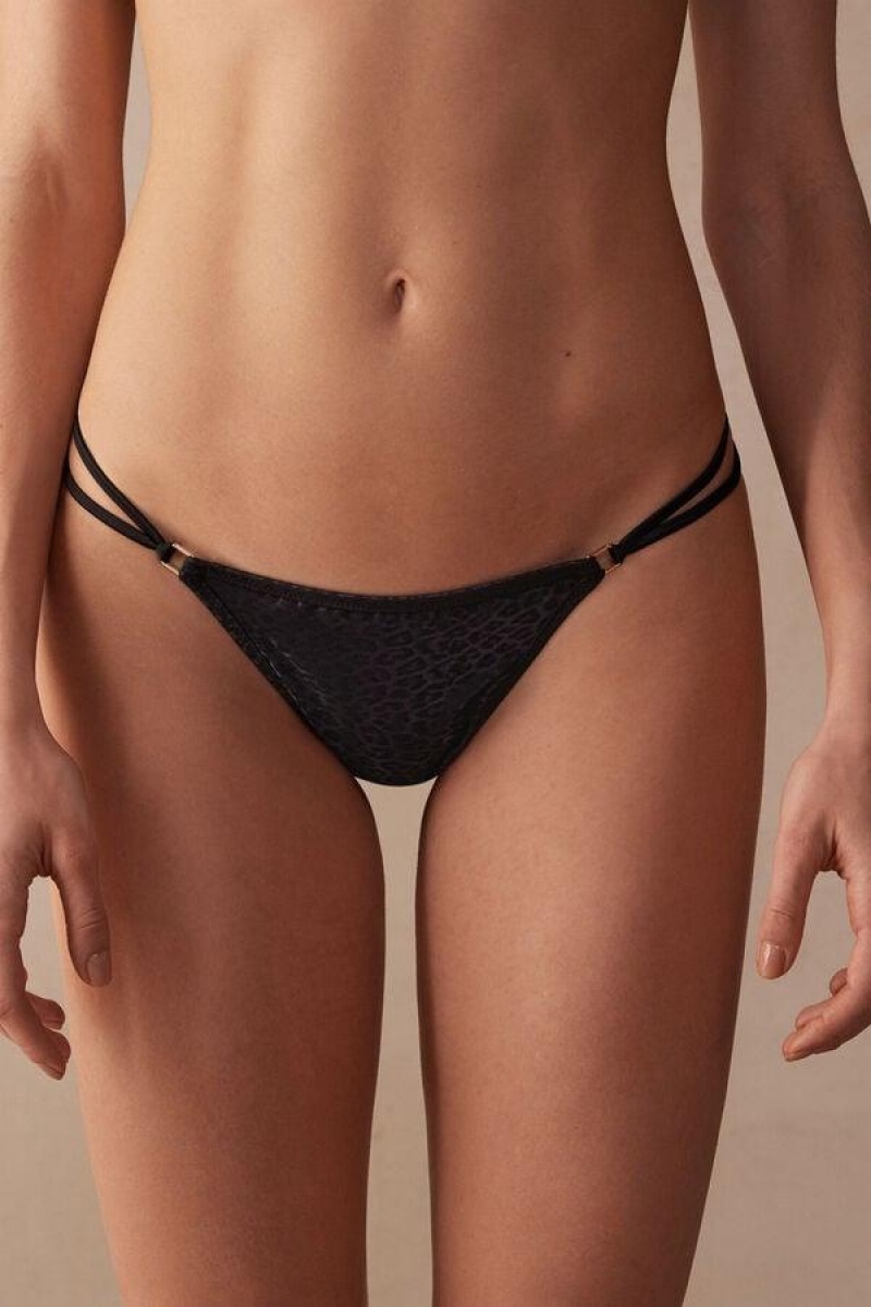 Intimissimi Cool Minimal String Thong Women\'s Panties Black | USA 2246DNN