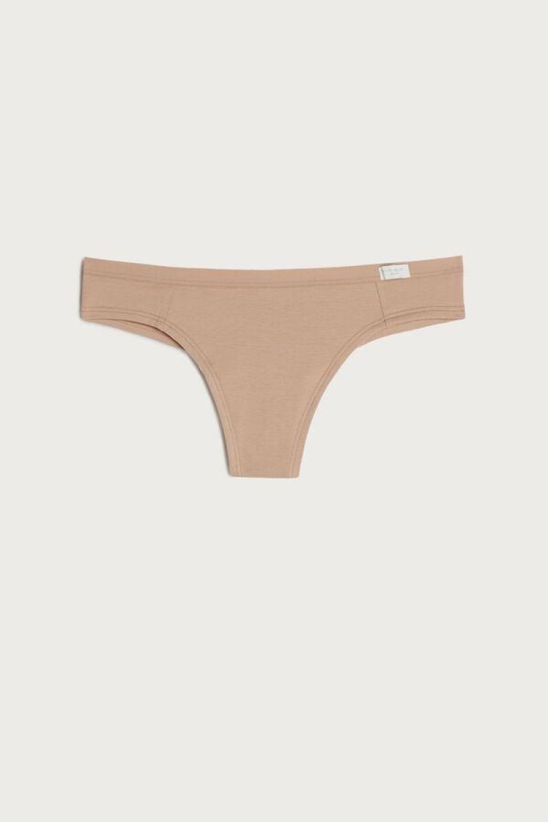 Intimissimi Cotton Brazilian Women's Panties Beige | USA 2566ZGU