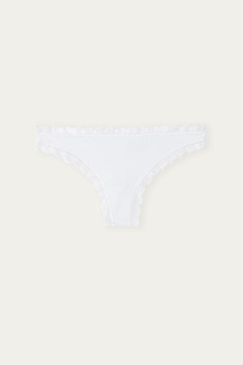 Intimissimi Cotton and Lace Brazilian Women's Panties White | USA 2519GLS