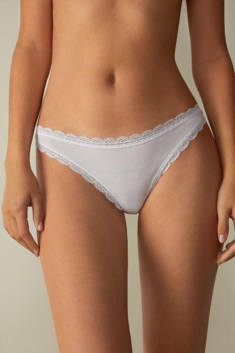 Intimissimi Cotton and Lace Brazilian Women\'s Panties White | USA 2519GLS