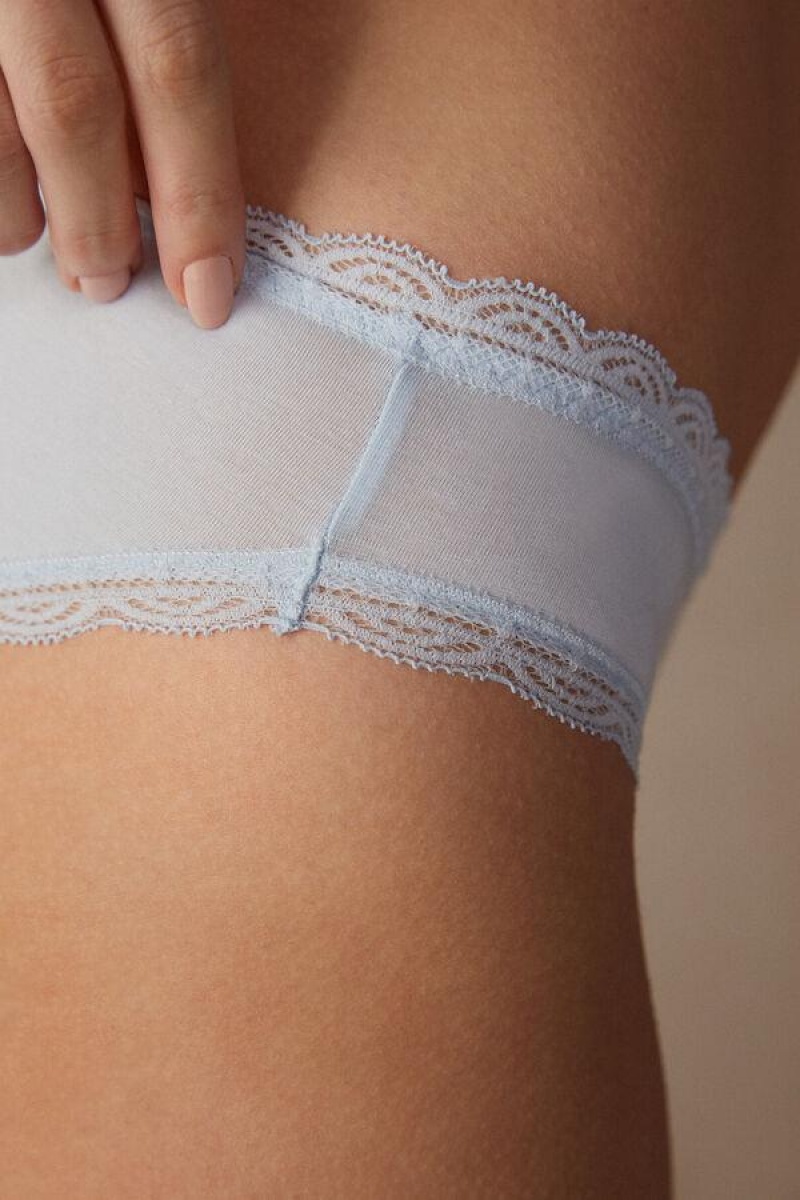 Intimissimi Cotton and Lace Women's Panties Blue | USA 2381VDR